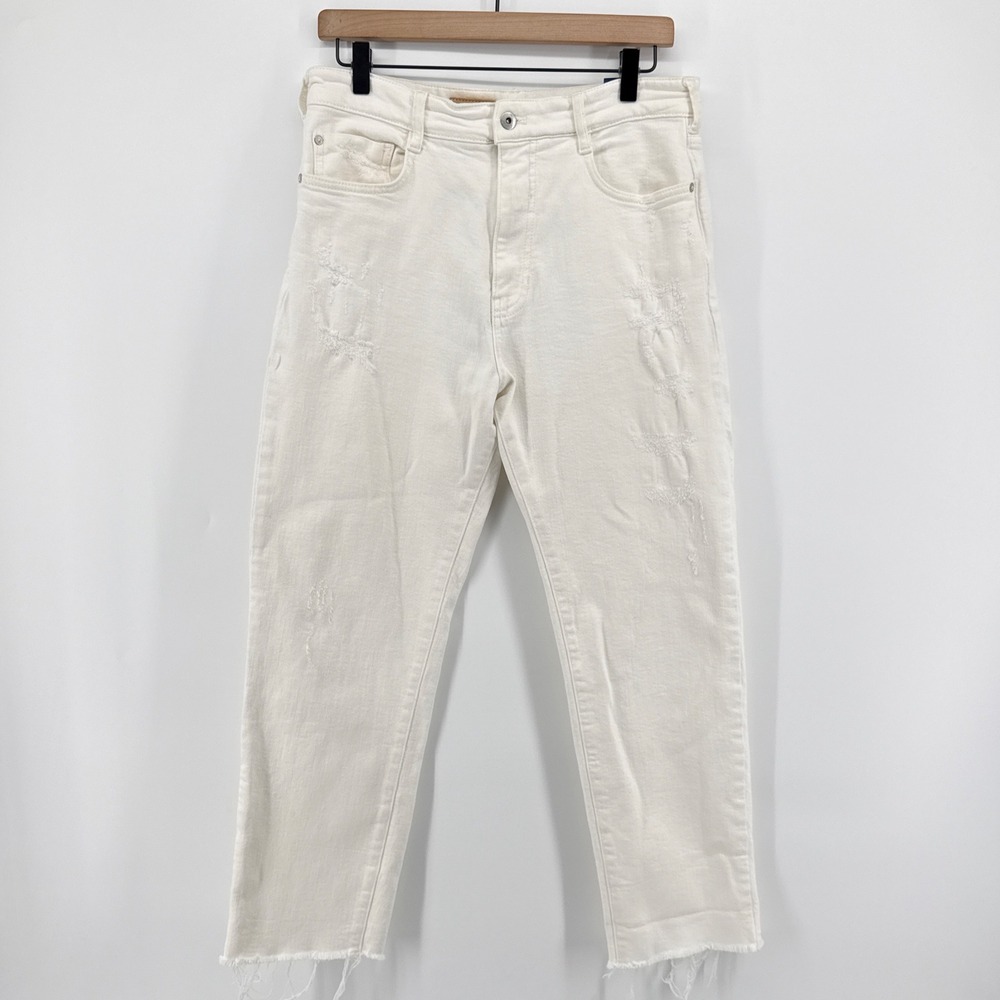 Anthropologie Pilcro The Borrowed‎ Straight Leg Jeans Off White Distressed 28